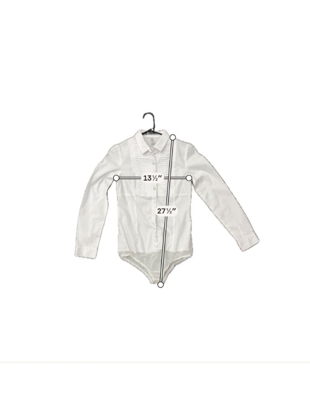Koja Medium White Long Sleeve Tuxedo Button Down Bodysuit Pintuck Retro - Picture 11 of 12